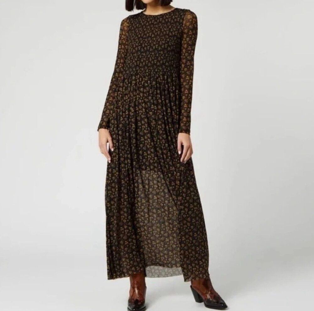Free People Hello and Goodbye Floral Mesh Midi Dress
